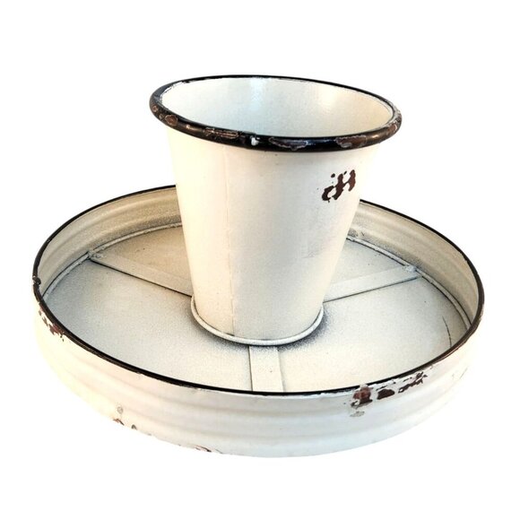 Rustic White Metal Pedestal Cake Stand 12 Inches Round Decorative Display Only - Picture 4 of 5